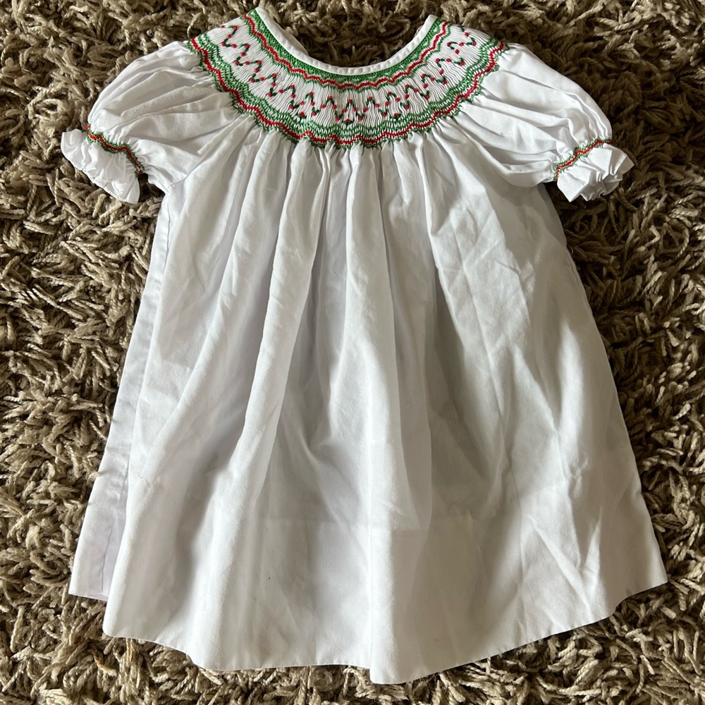 Rosalina White Smocked Christmas Dress with Embroidered Details • 12 months